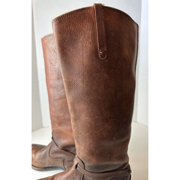 FRYE Lindsay Plate Distressed Leather Tall Riding Boots 76975 Brown Size 7 B - Picture 3 of 16